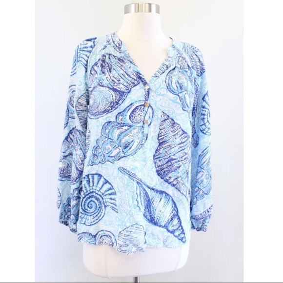 Lilly Pulitzer Elsa Stuffed Shells Silk Blouse - Picture 2 of 8